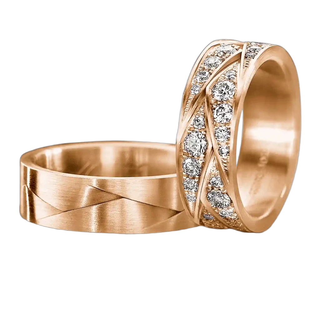 Furrer Jacot Wedding Ring Set 750 Rose Gold | 60 Brilliant-Cut Diamonds 1.550 ct