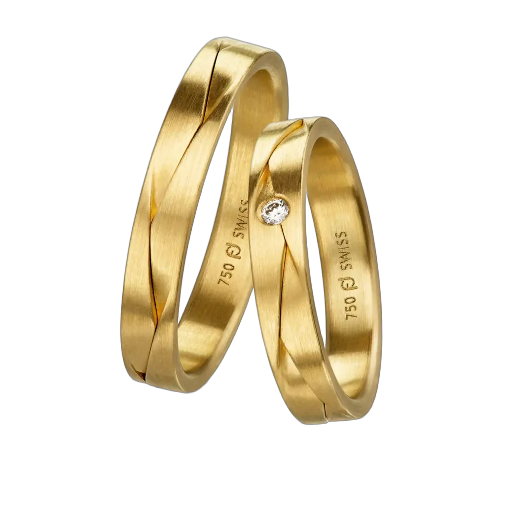 Furrer Jacot Wedding Ring Set 750 Yellow Gold | 1 Diamond 0.030 ct