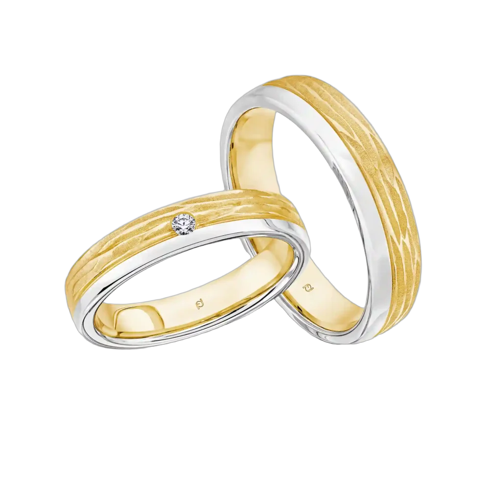 Furrer Jacot Wedding Ring Set 750 Yellow Gold/White Gold | 1 Diamond