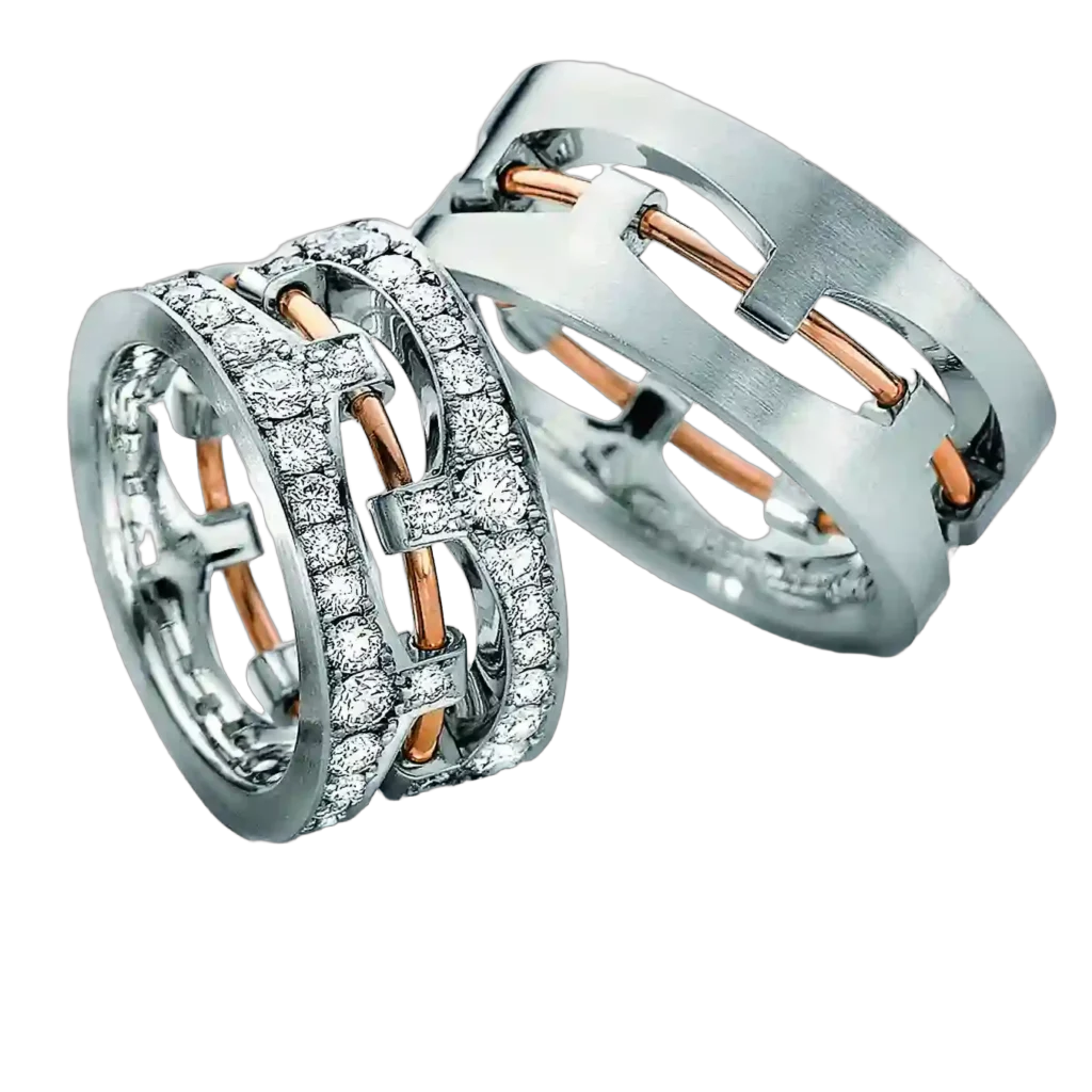 Furrer Jacot Wedding Ring Set 750 White Gold/Yellow Gold | 70 Brilliant-Cut Diamonds
