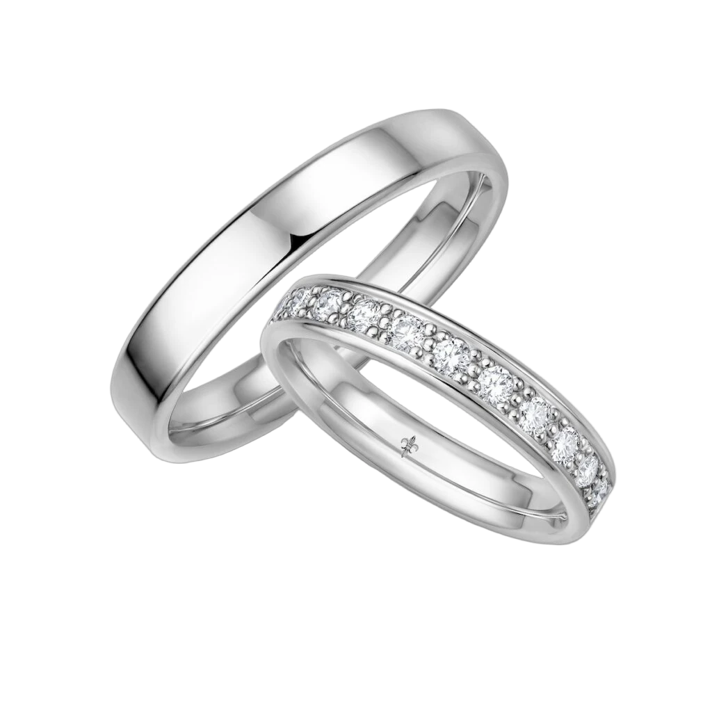 Giloy Wedding Ring Set Christine | 750 White Gold | 11 Brilliant-Cut Diamonds