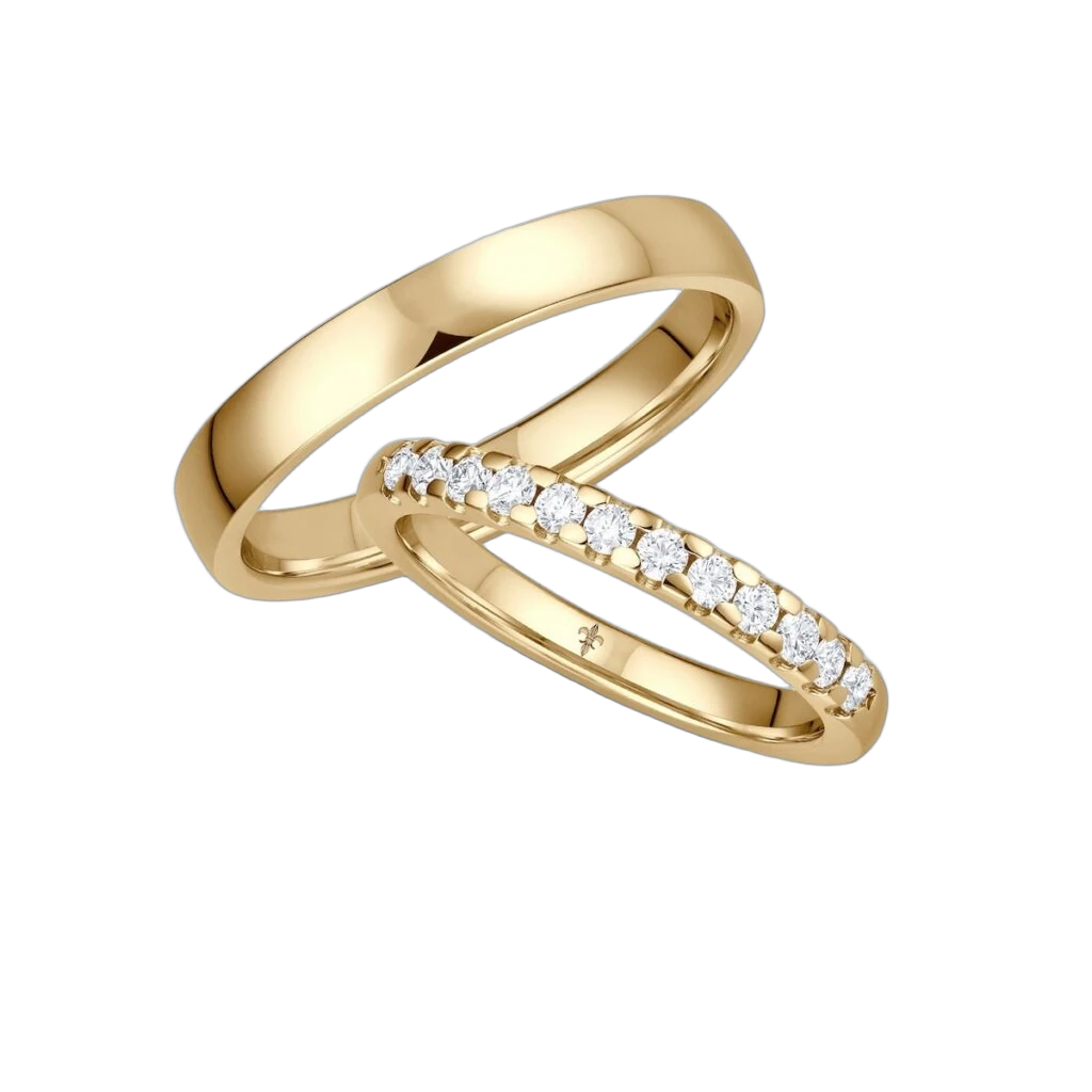 Giloy Wedding Ring Set Mireille | 750 Yellow Gold | 12 Brilliant-Cut Diamonds