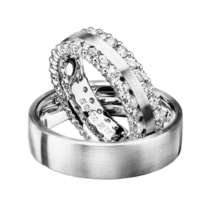 Furrer Jacot Wedding Ring Set 750 White Gold | 60 Brilliant-Cut Diamonds 2.1 ct