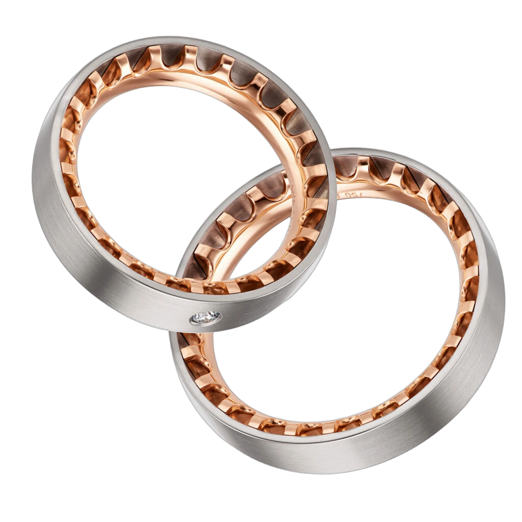 Furrer Jacot Wedding Ring Set 750 Rose/White Gold | 1 Diamond