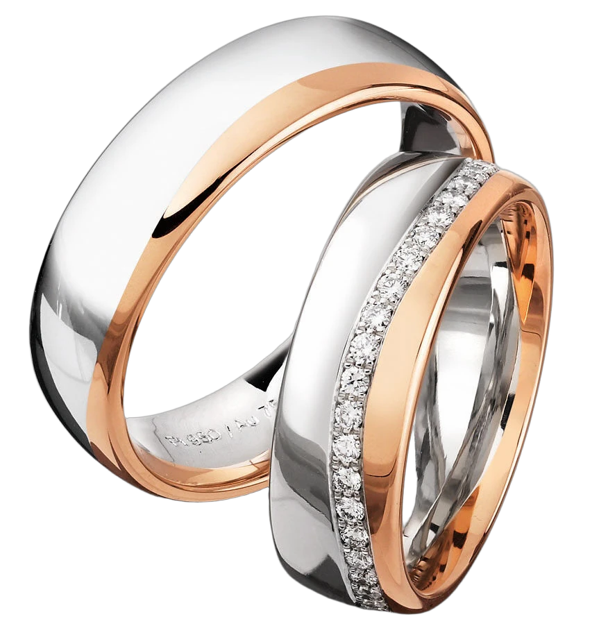 Furrer Jacot Wedding Ring Set 750 White/Rose Gold | 22 Brilliant-Cut Diamonds