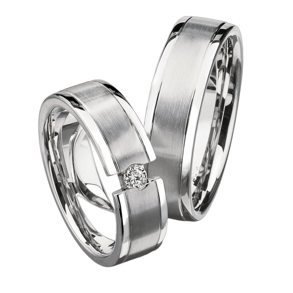 Furrer Jacot Wedding Ring Set 750 White Gold | 1 Diamond