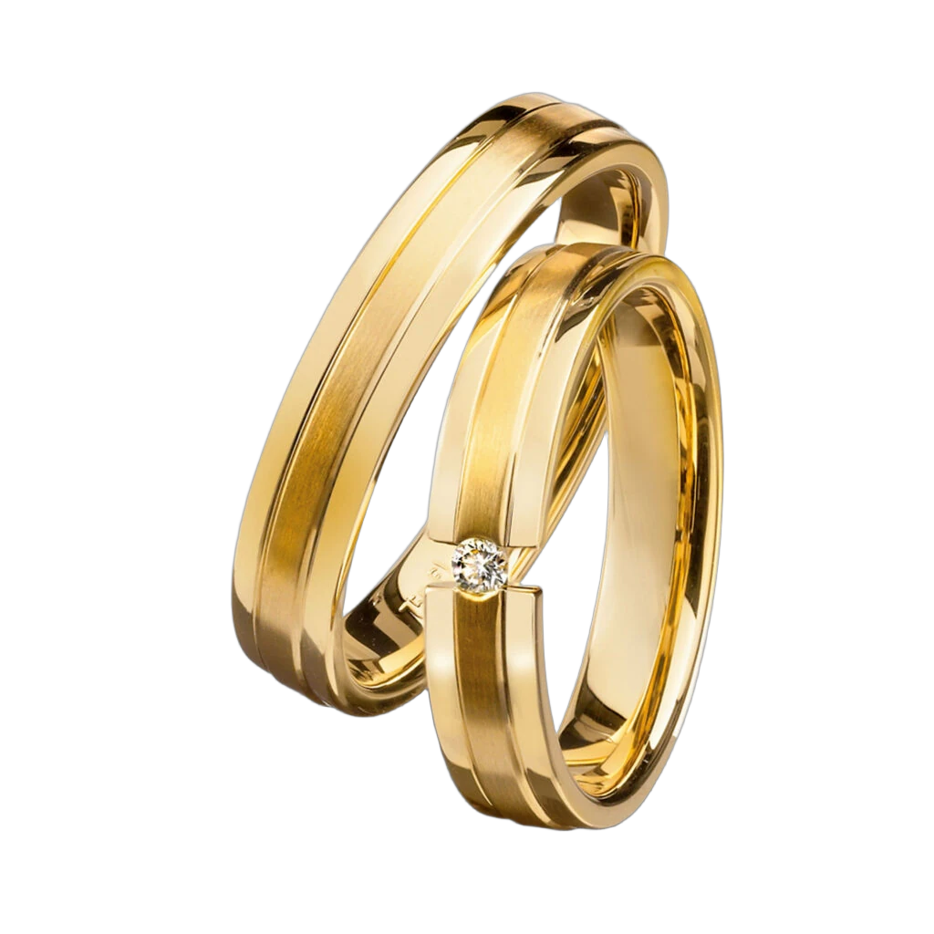 Furrer Jacot Wedding Ring Set 750 Yellow Gold | 1 Diamond