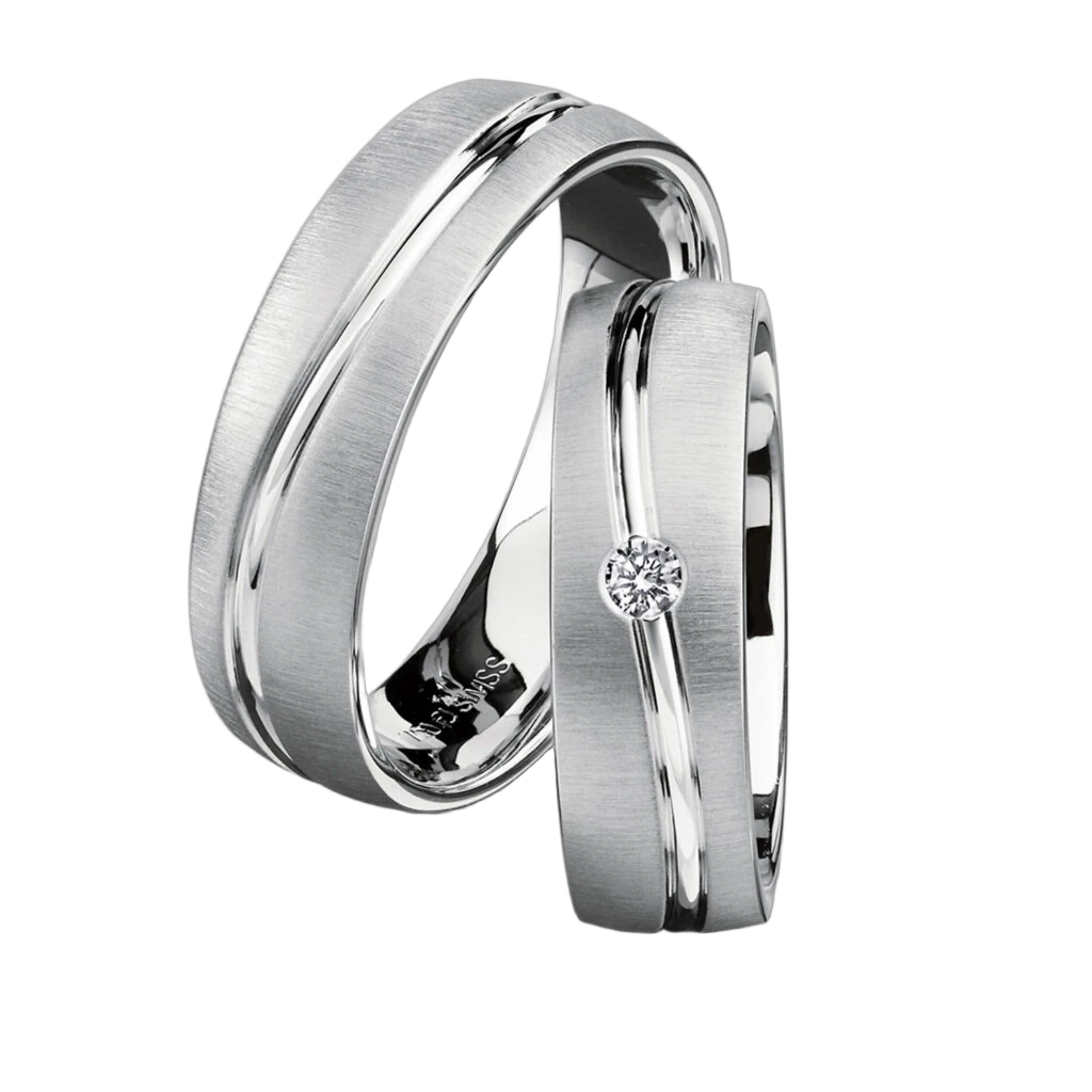 Furrer Jacot Wedding Ring Set 750 White Gold | 1 Diamond