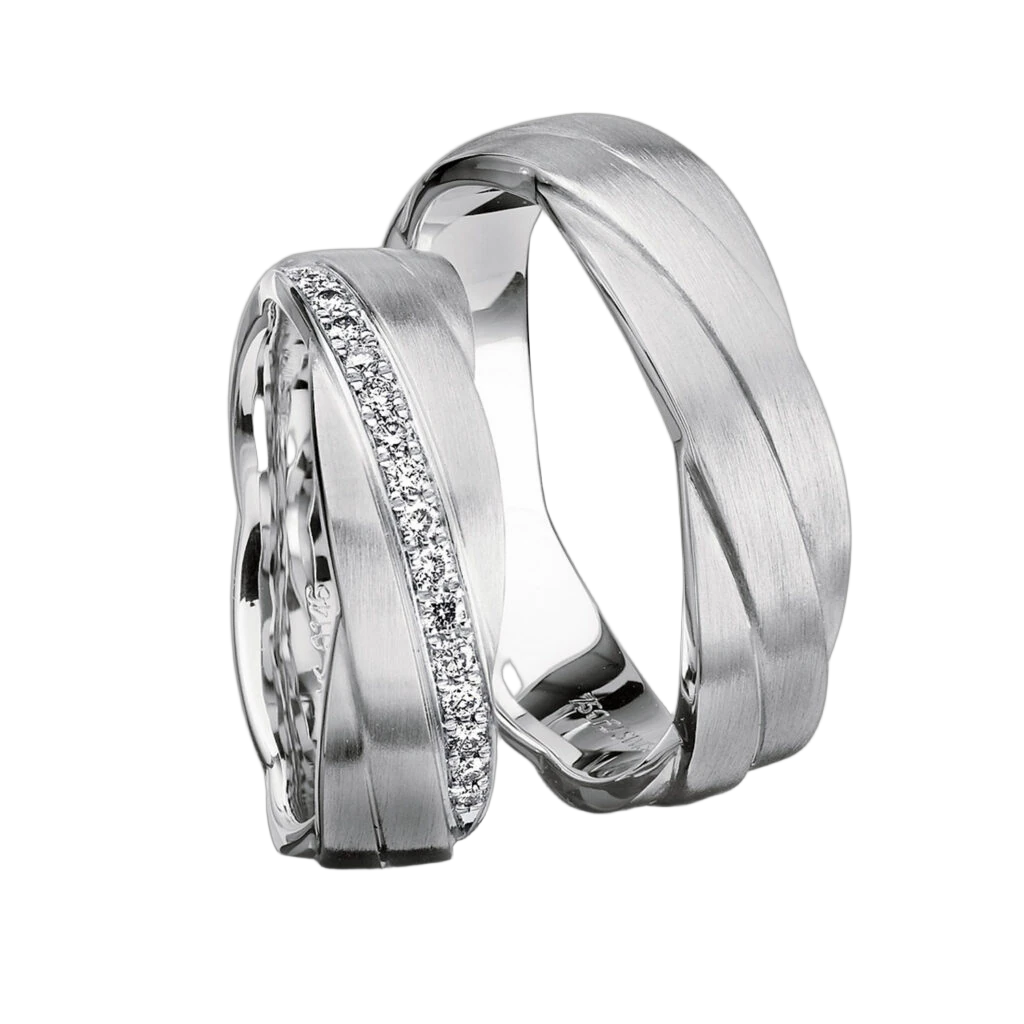 Furrer Jacot Wedding Ring Set 750 White Gold | 16 Brilliant-Cut Diamonds