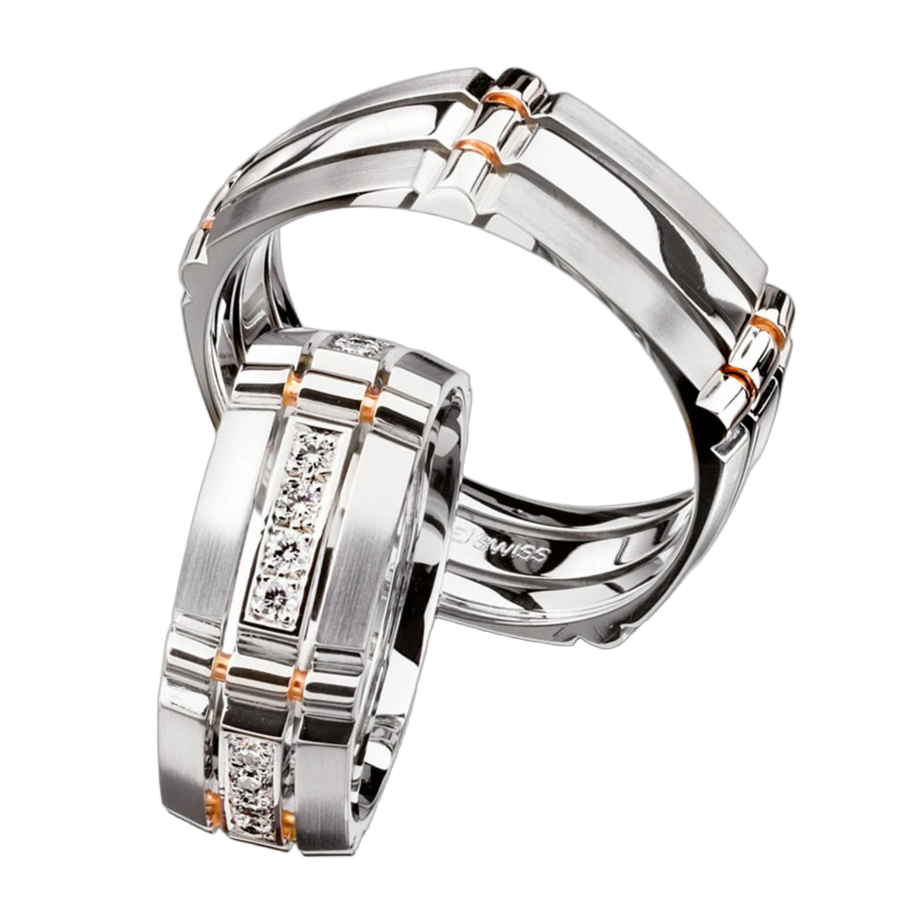 Furrer Jacot Wedding Ring Set 950 Palladium/750 Rose Gold | 8 Brilliant-Cut Diamonds