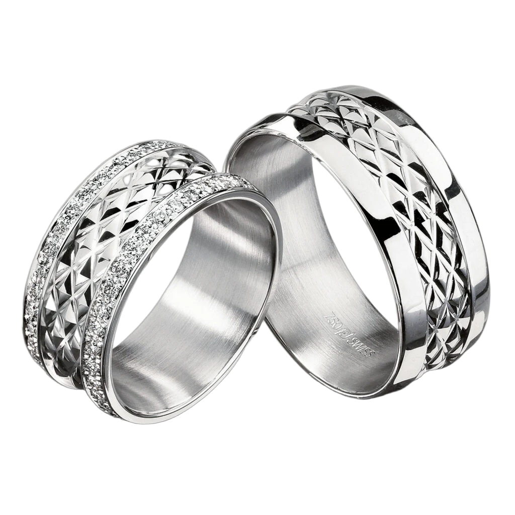 Furrer Jacot Wedding Ring Set 750 White Gold | 38 Brilliant-Cut Diamonds