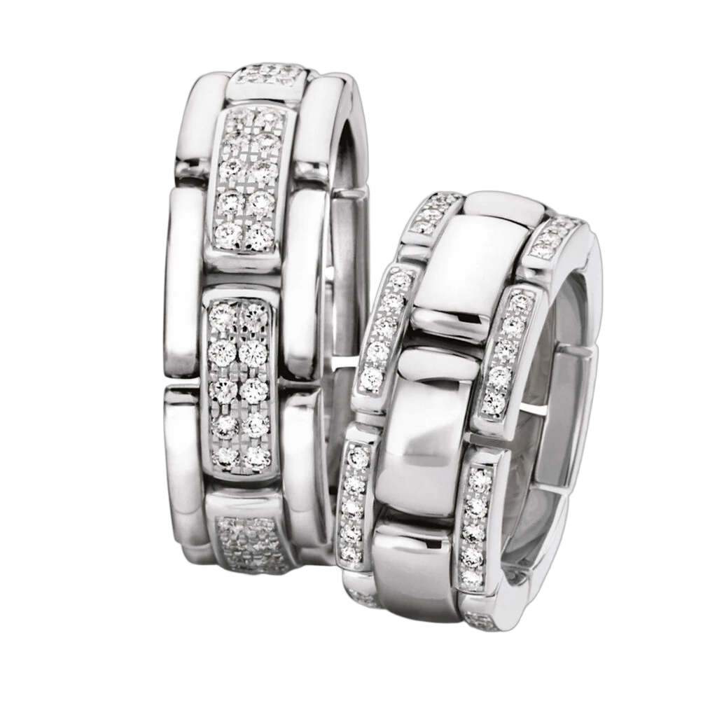 Furrer Jacot Wedding Ring Set 750 White Gold | 70 Brilliant-Cut Diamonds