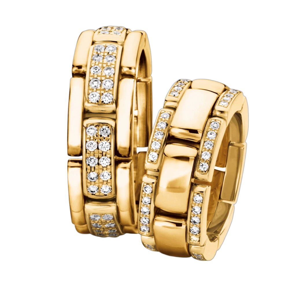 Furrer Jacot Wedding Ring Set 750 Yellow Gold | 70 Brilliant-Cut Diamonds