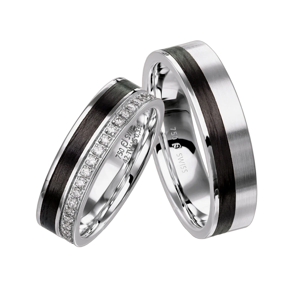 Furrer Jacot Wedding Ring Set 750 White Gold/Carbon | 20 Brilliant-Cut Diamonds