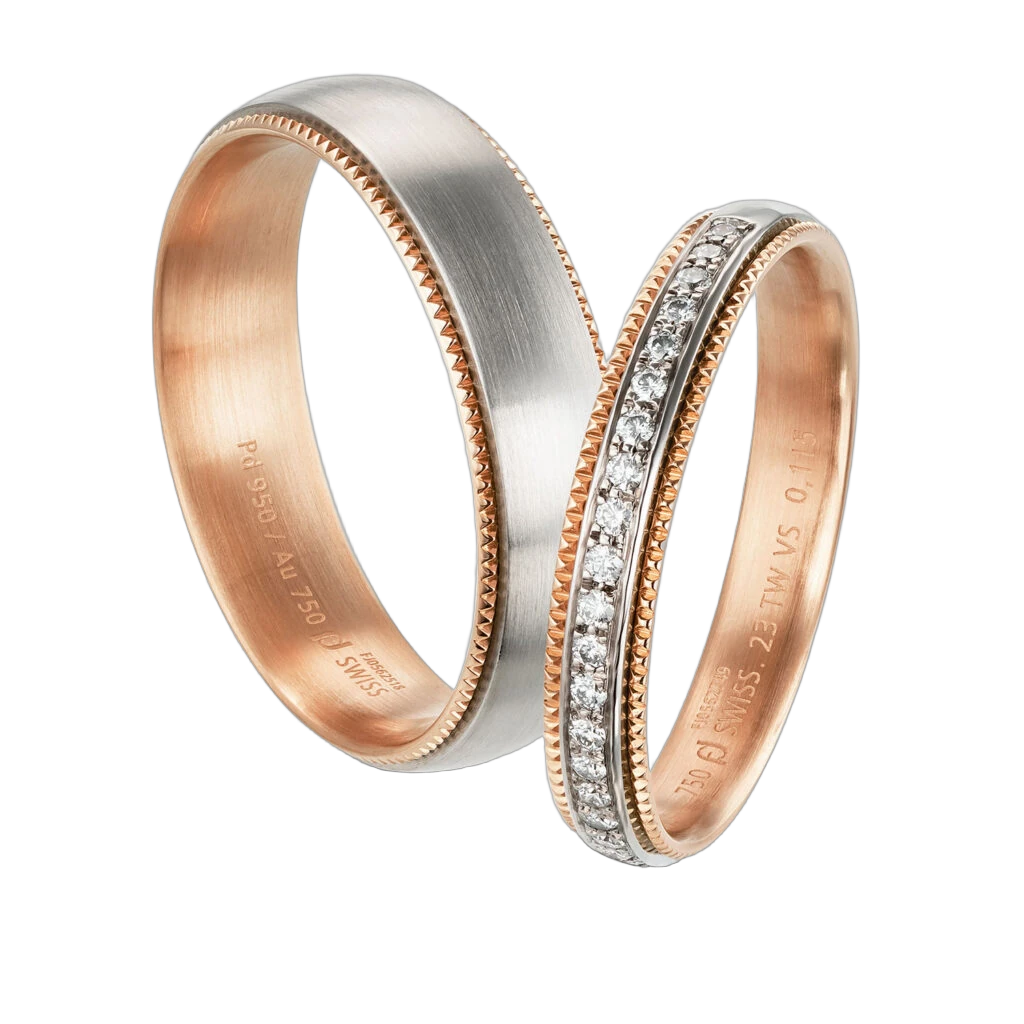Furrer Jacot Wedding Ring Set 950 Palladium/750 Rose Gold | 23 Brilliant-Cut Diamonds